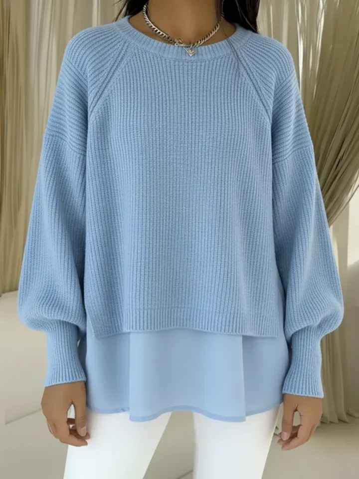 Kestlyn | Women's Ribbed Knit Sweater with Layered Woven Detail