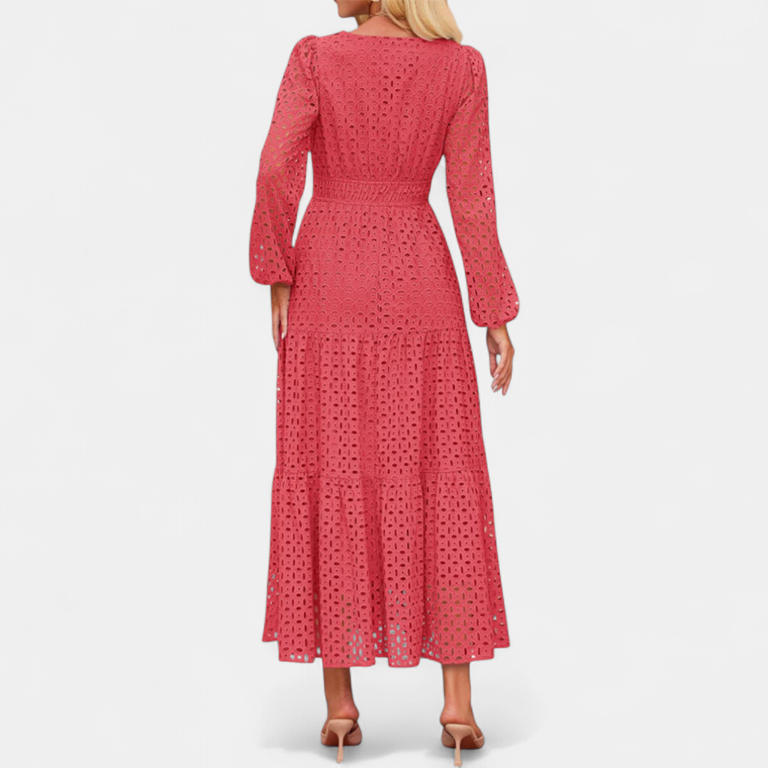 ODETTE | Flowing Maxi Dress with Eyelet V-Neck