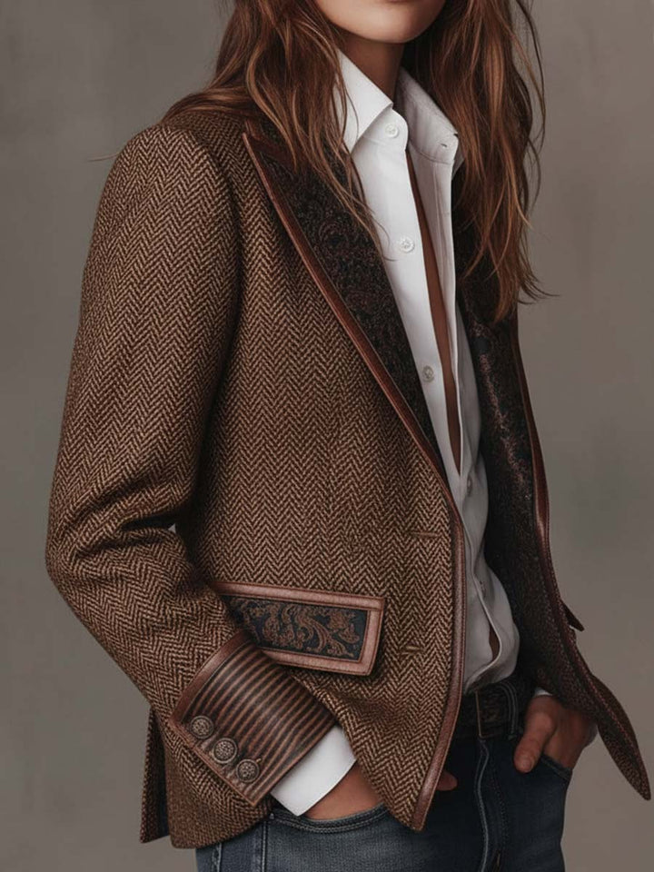 Florentina | Women's Herringbone Blazer with Gold Accents