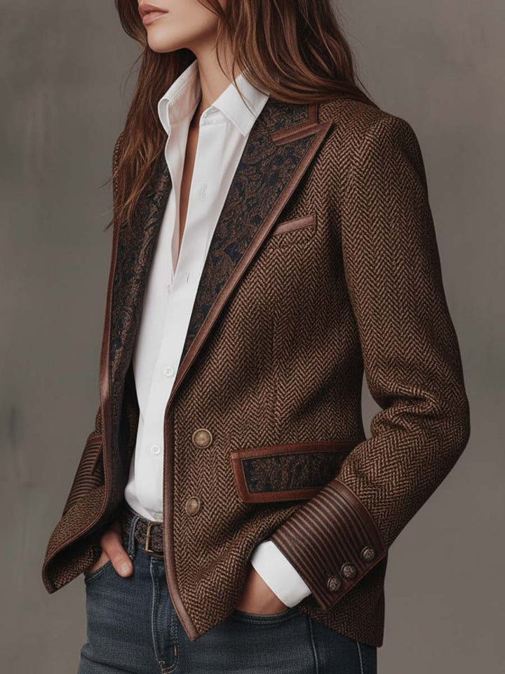Florentina | Women's Herringbone Blazer with Gold Accents