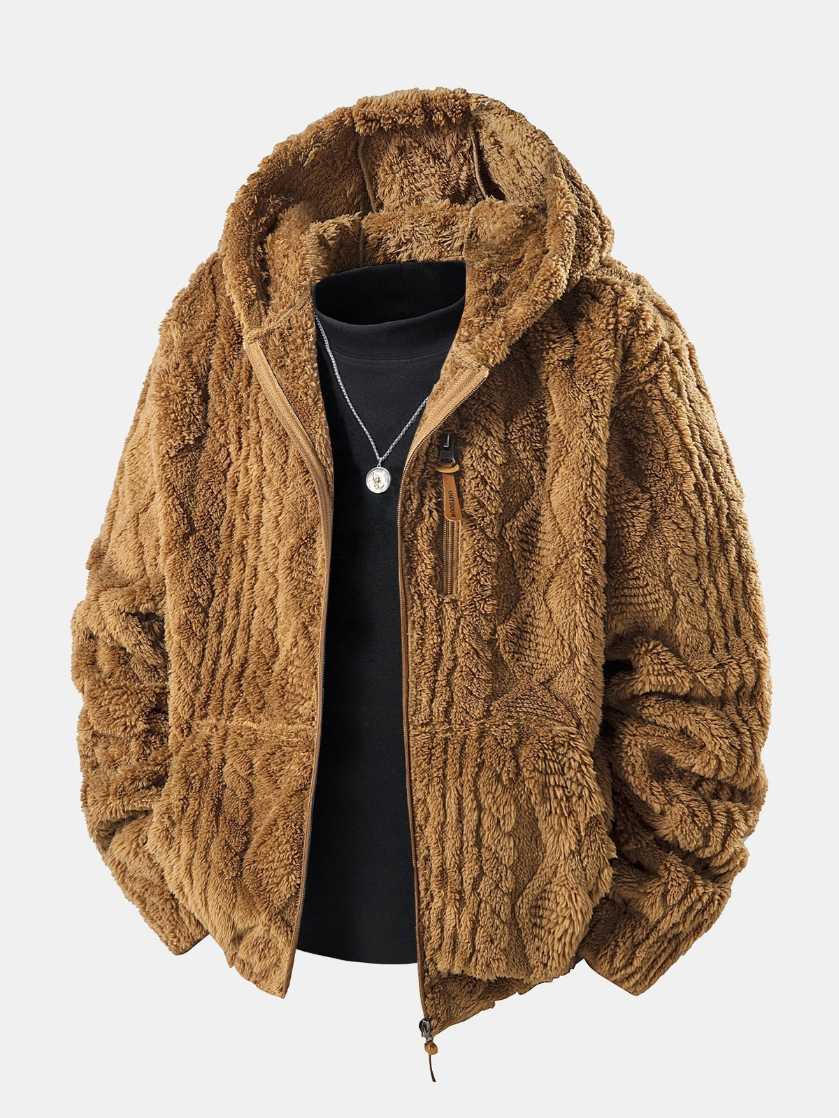 Velinor Men's Jacquard Teddy Hoodie with Geometric Design