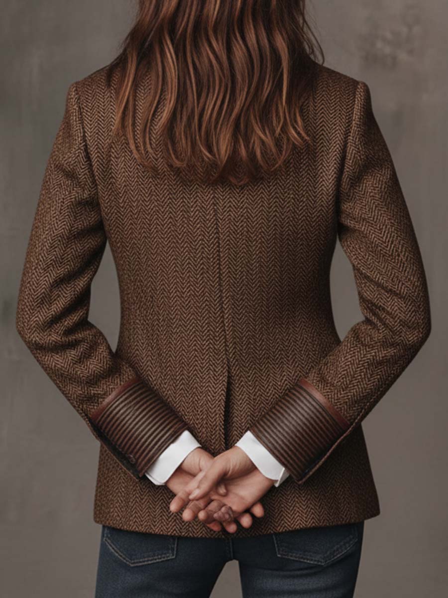 Florentina | Women's Herringbone Blazer with Gold Accents