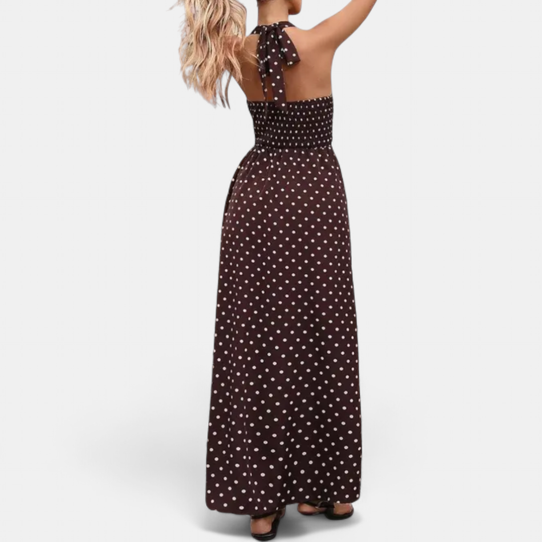 VIVA | Chic Polka Dot Halter Maxi Dress