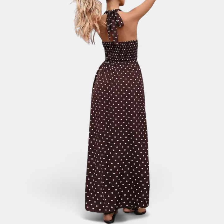 VIVA | Chic Polka Dot Halter Maxi Dress