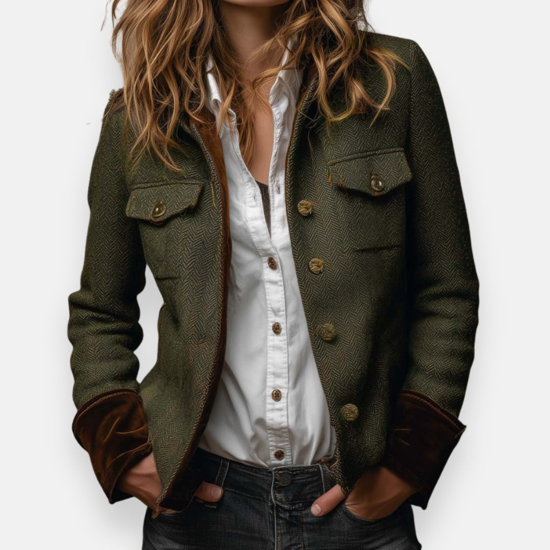 Eleanor | Women's Tweed Jacket with Velvet Trim Accents