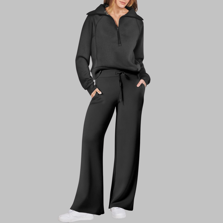 UDAY | Cozy Half-Zip Sweatshirt & Wide-Leg Pants Ensemble