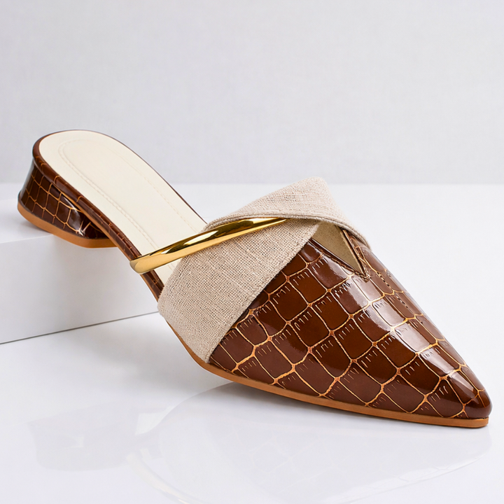Vivette | Pointed Mule with Gold Accents