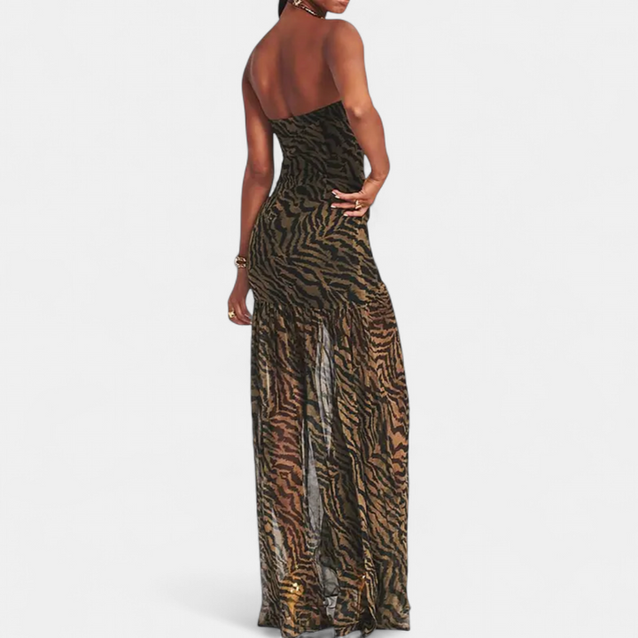 ROXANA | High Slit Tube Dress in Tiger Print