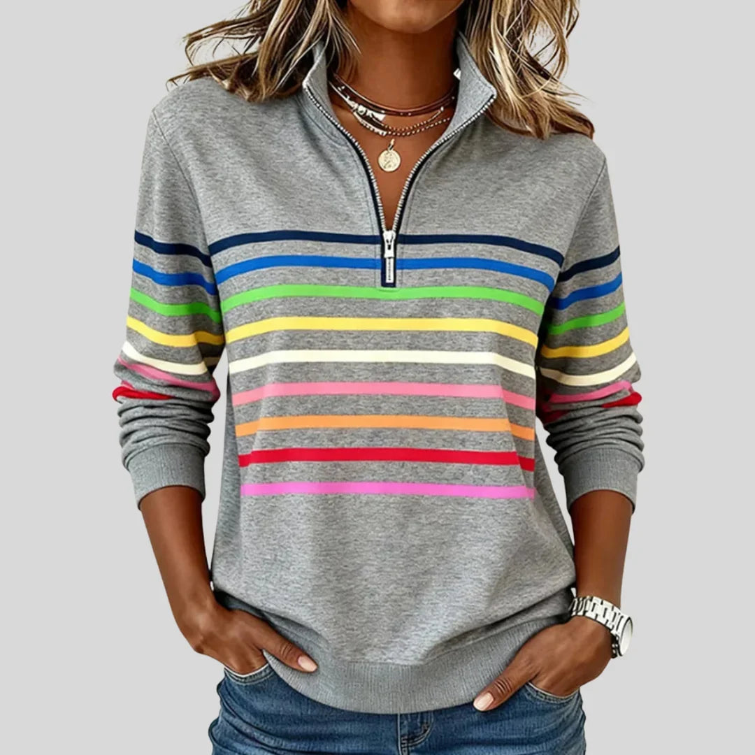 VIOLET | COLORFUL STRIPED QUARTER-ZIP SWEATSHIRT