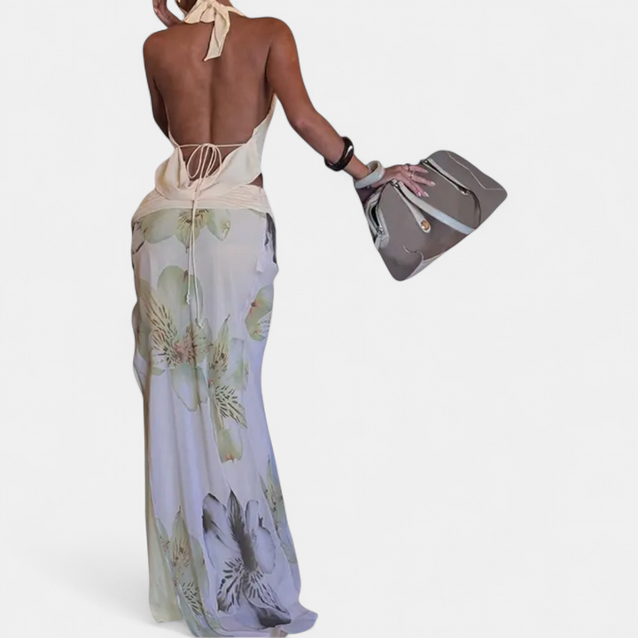 ZARA | Chic Backless Halter Crop Maxi Ensemble