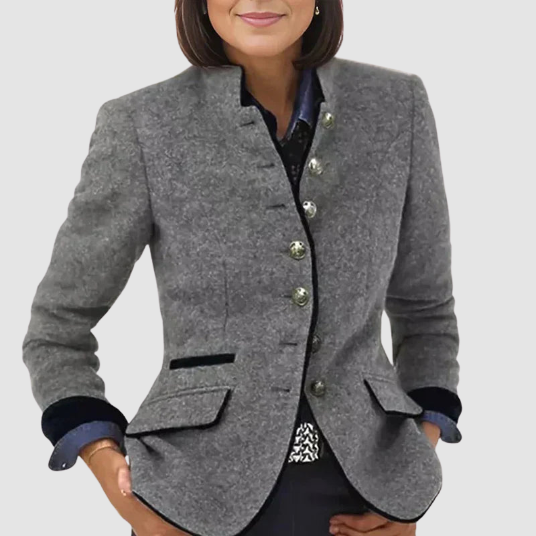 Lincy | Women's Tailored Blazer with Stand Collar and Contrast Detailing