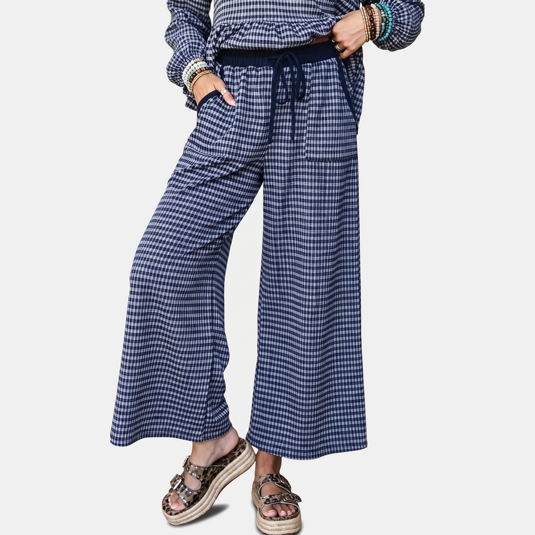 Women's Ruffle Hem Cropped Lounge Set with Wide Leg Trousers