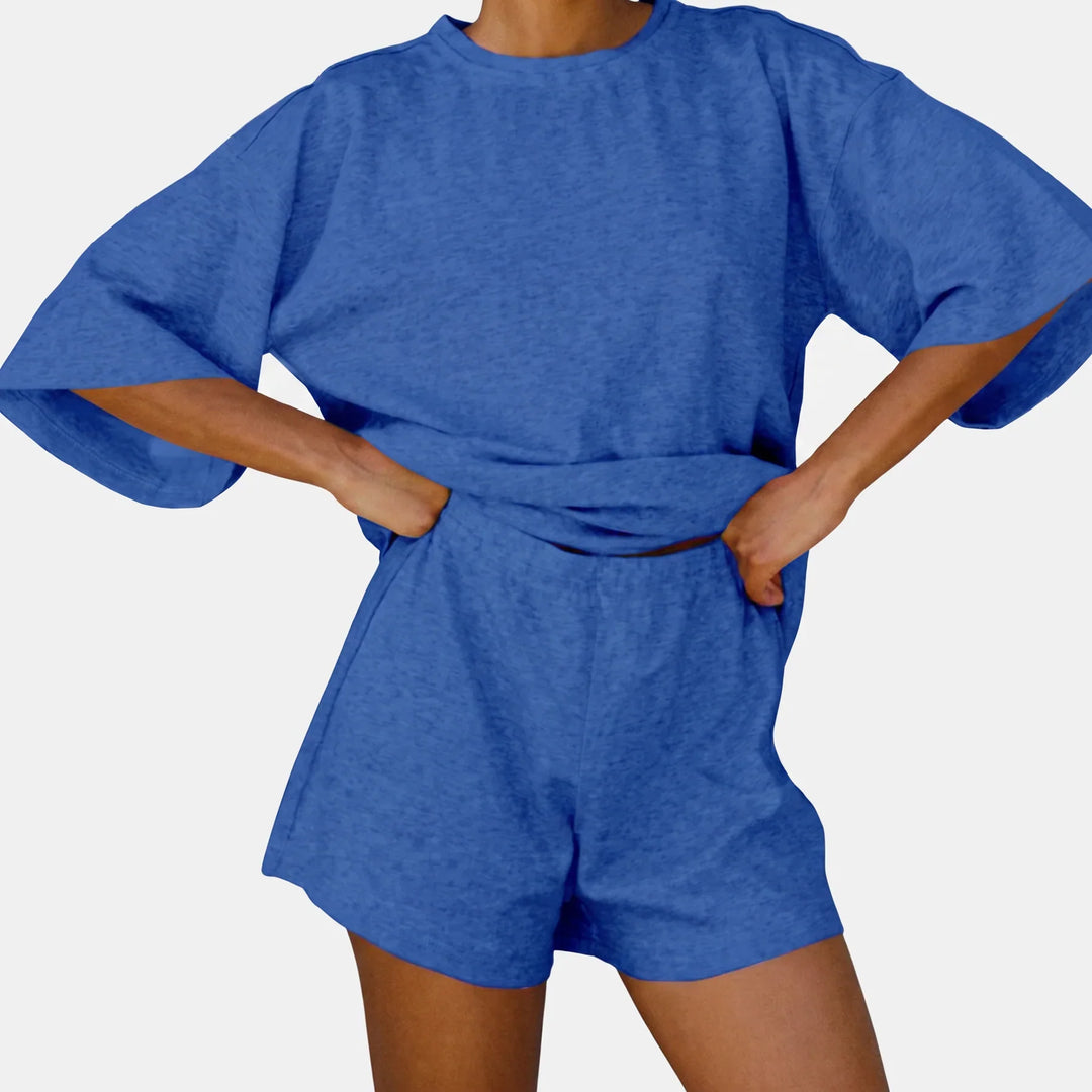 Women's Oversized Lounge Set with Drop Shoulder Top and Mini Shorts