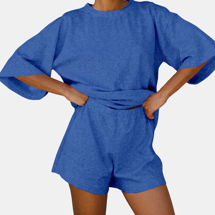 Women's Oversized Lounge Set with Drop Shoulder Top and Mini Shorts