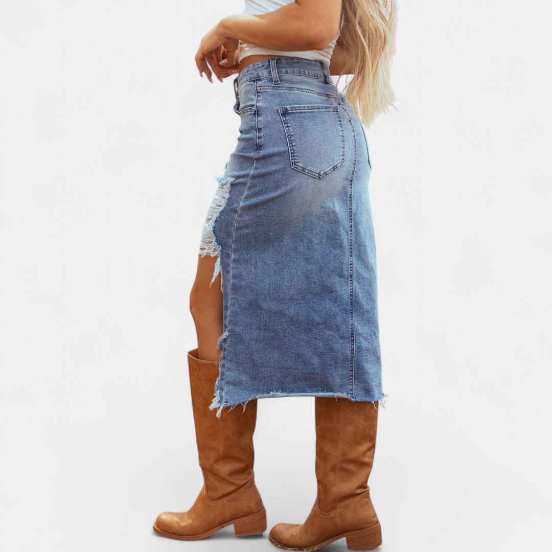 CHLOE | HIGH-WAIST DENIM MAXI SKIRT