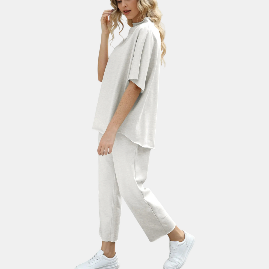 Women's Cropped Wide Leg Lounge Set with Mock Neck
