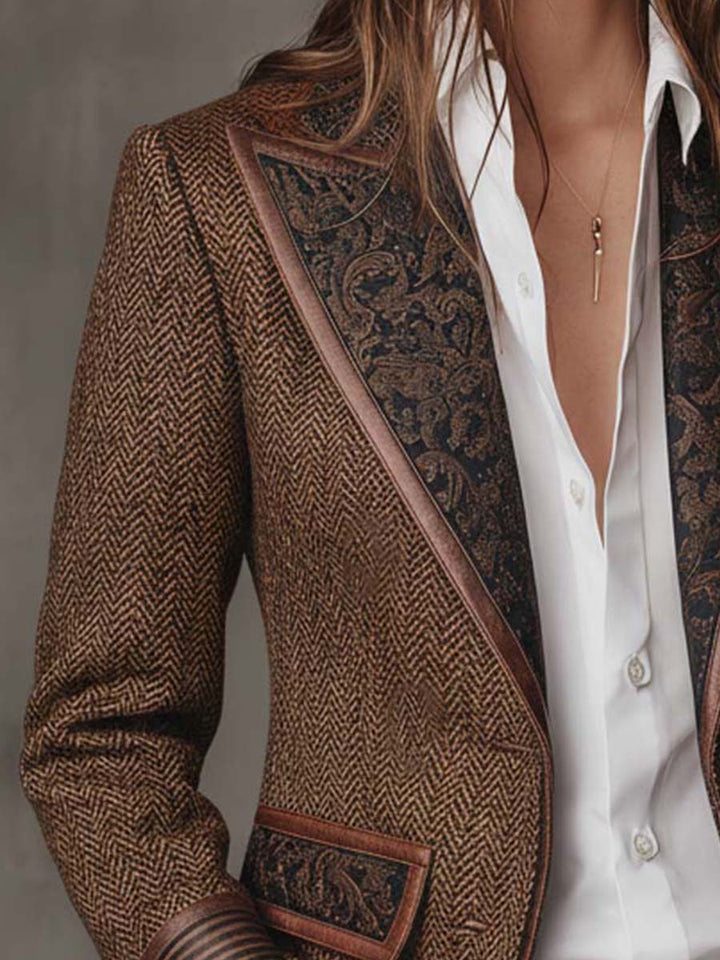 Florentina | Women's Herringbone Blazer with Gold Accents
