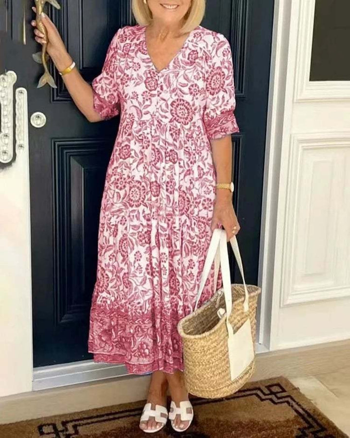 Mavis - Chic V-Neck Bohemian Floral Maxi Dress