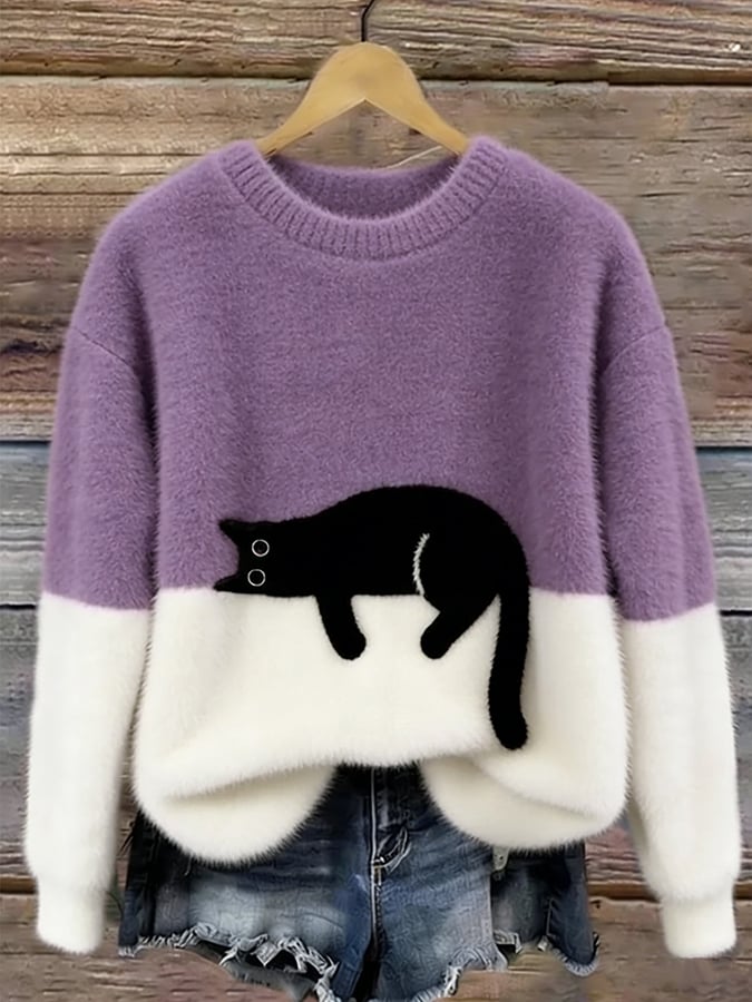 Aileen | Women's Oversized Cat Print Sweatshirt with Cozy Fleece Lining