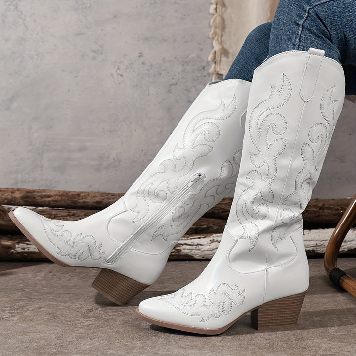 Merle | Women's Embroidered Knee-High Western Boots with Block Heel