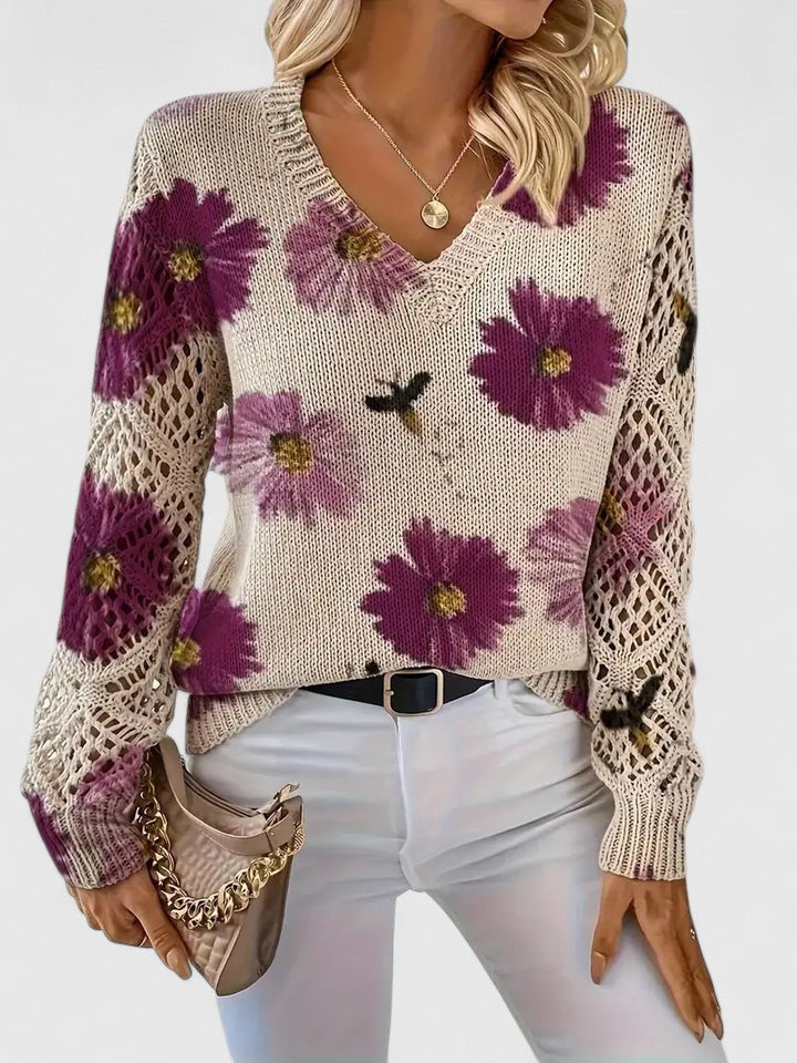 Charlie | Women's Floral Knit Sweater with Elegant V-Neck Design