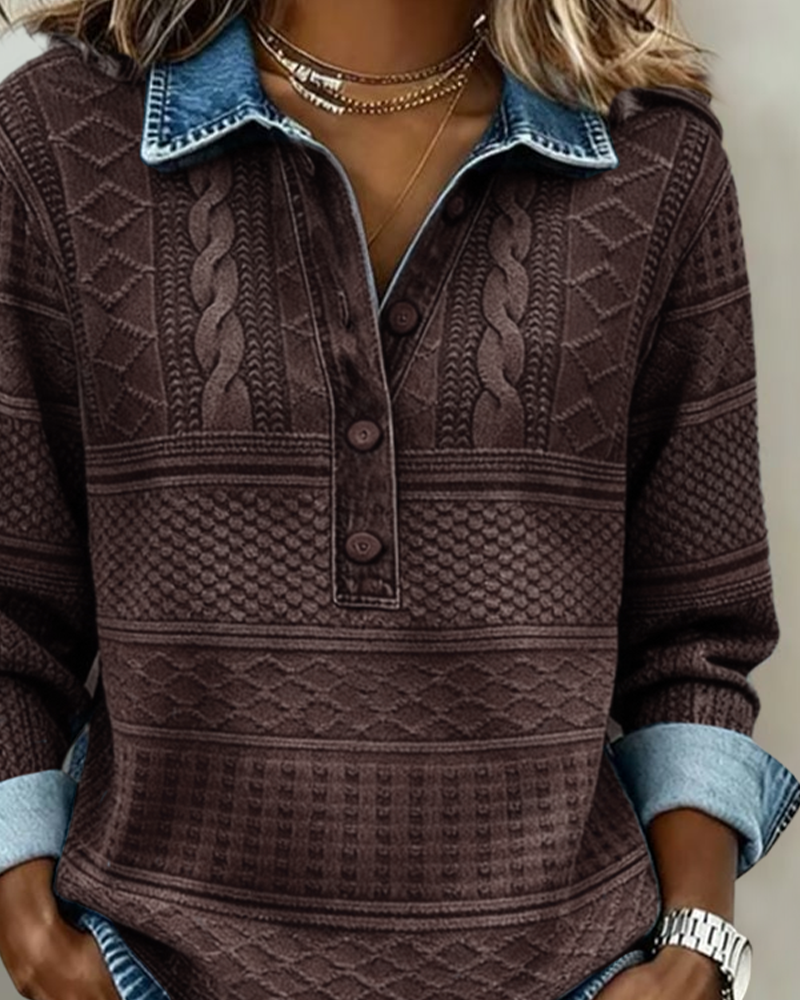 Theodora | Women's Lapel Collar Half-Button Sweatshirt