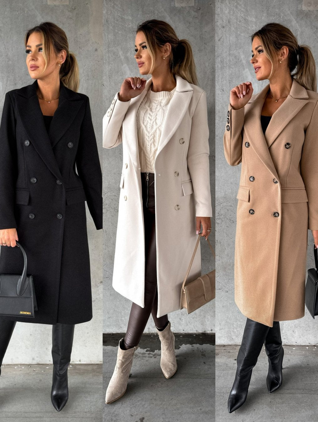 Women's Double-Breasted Wool-Style Coat | Regular Fit | Winter Sleeve Design | Versatile Office and Smart Casual Outerwear