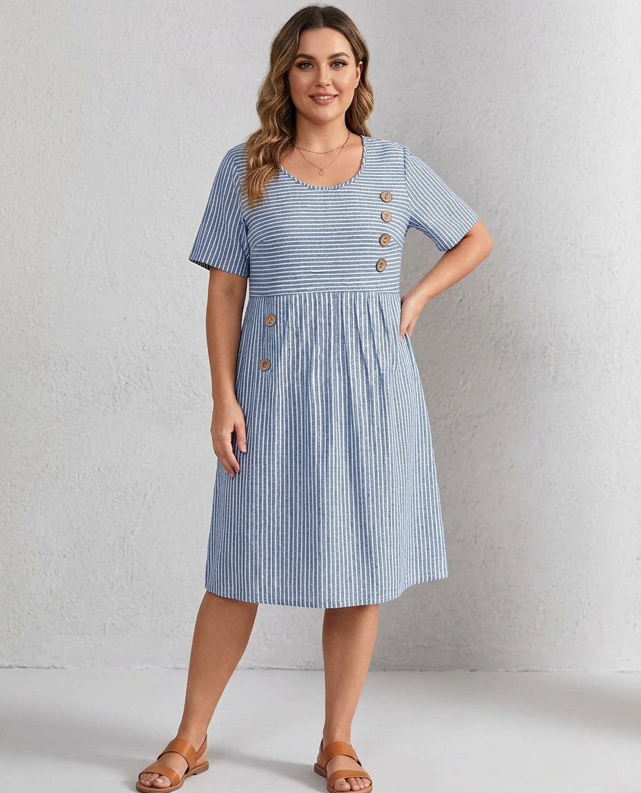 Pia - Striped Button-Up Dress