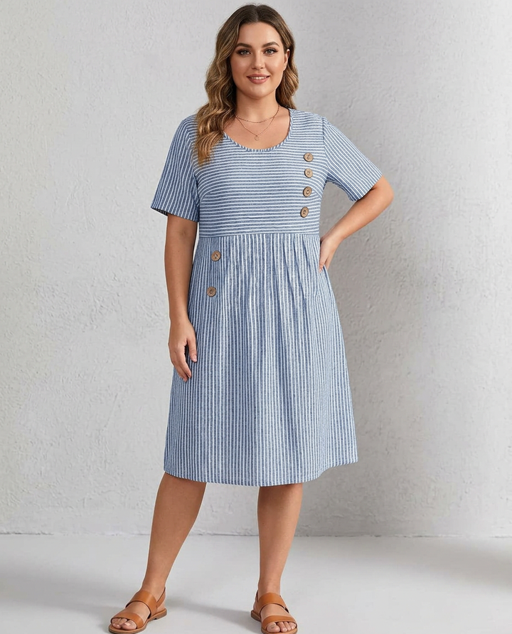 Pia - Striped Button-Up Dress