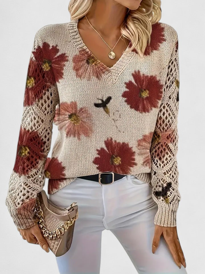 Charlie | Women's Floral Knit Sweater with Elegant V-Neck Design