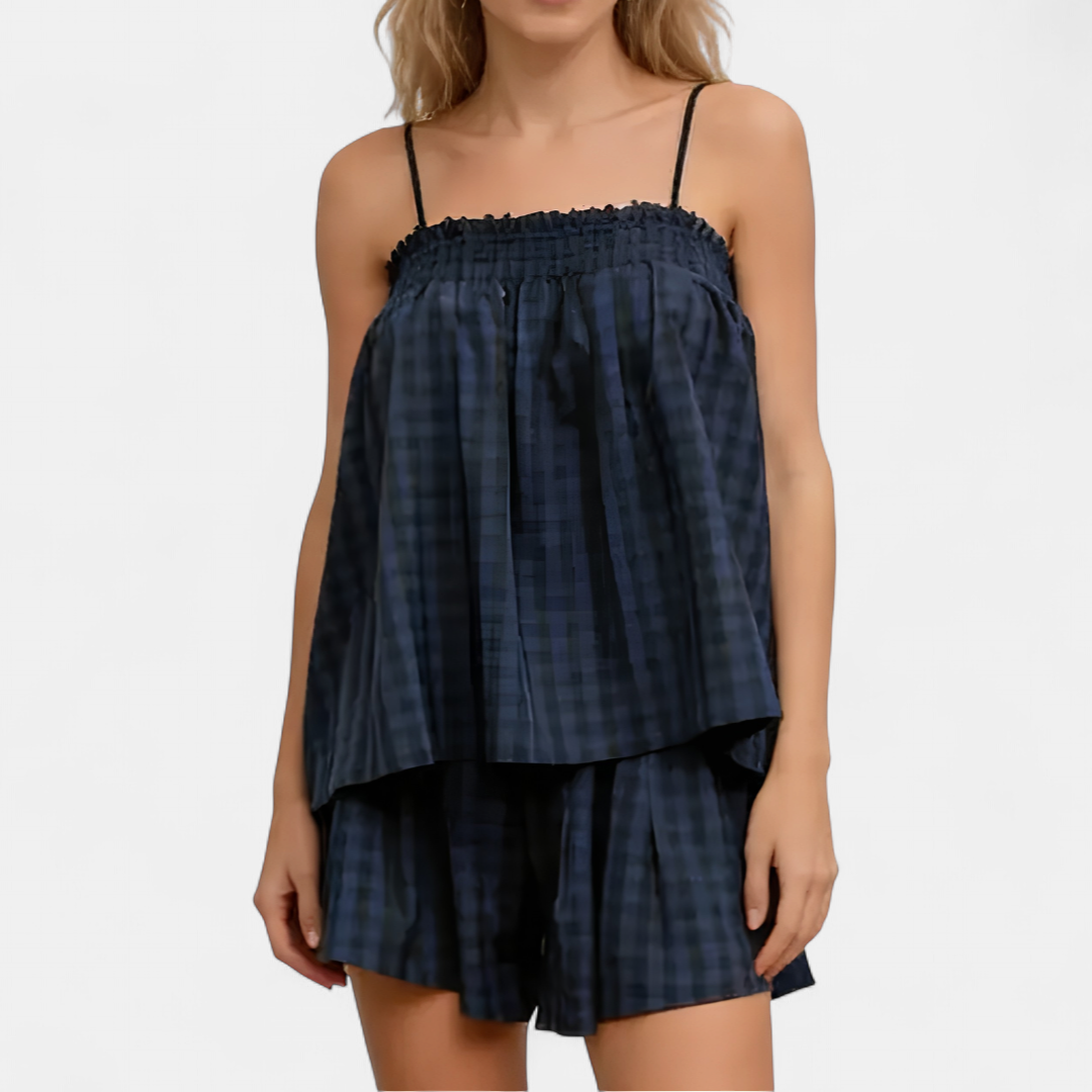 PAMMIE | Charming Gingham Smocked Cami Sleep Set
