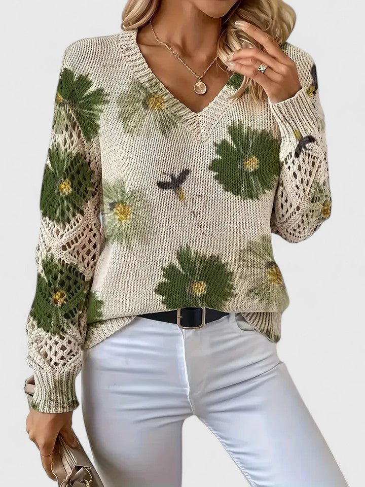 Charlie | Women's Floral Knit Sweater with Elegant V-Neck Design