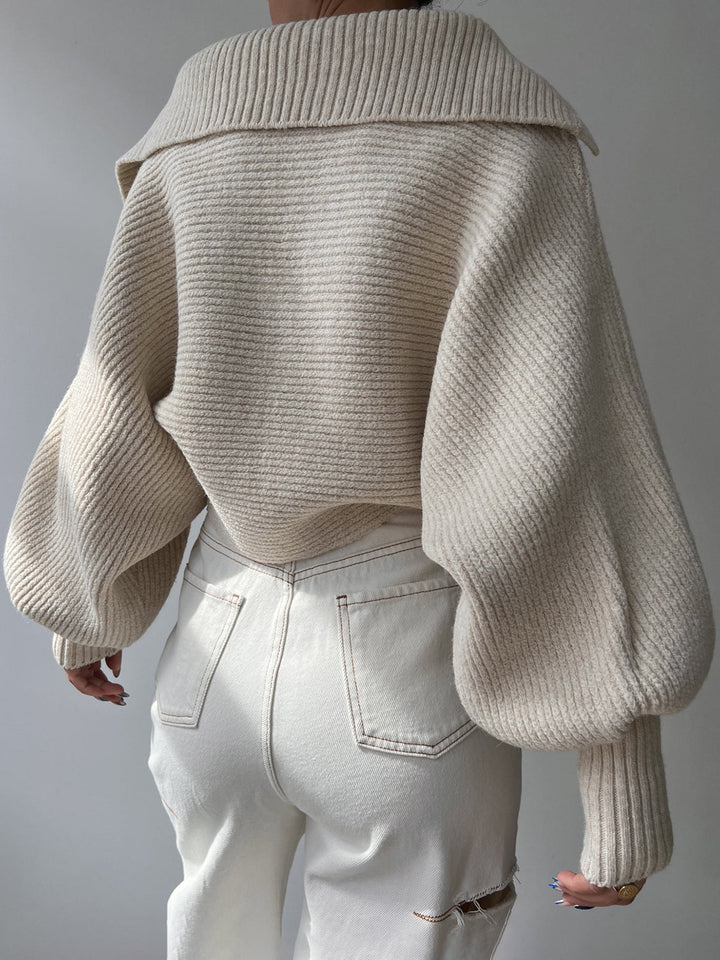 Jane | Women's Ribbed Polo Sweater with Split Collar and Wide Cuffs