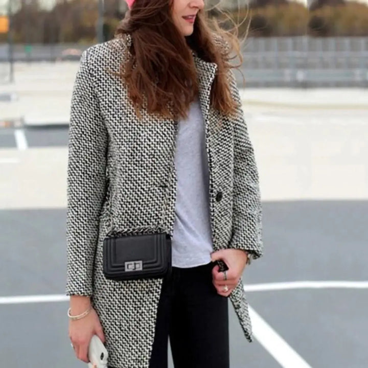 Riley | Women's V-Neck Single Button Wool Blend Blazer Coat