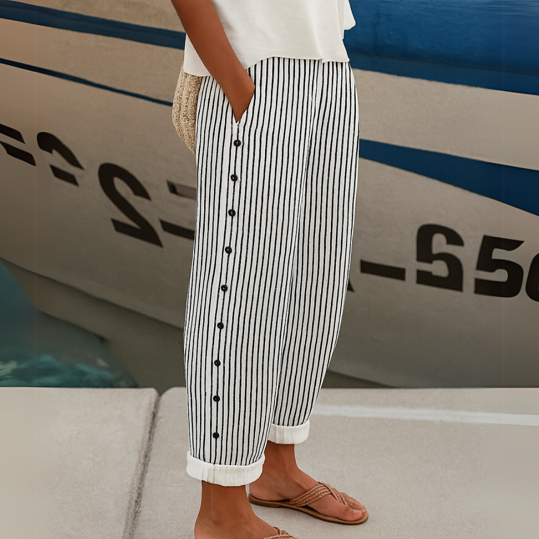 Caitlin | Striped Button-Up Trousers