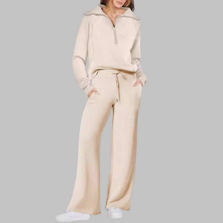 UDAY | Cozy Half-Zip Sweatshirt & Wide-Leg Pants Ensemble