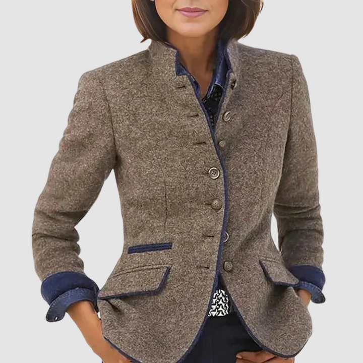 Lincy | Women's Tailored Blazer with Stand Collar and Contrast Detailing