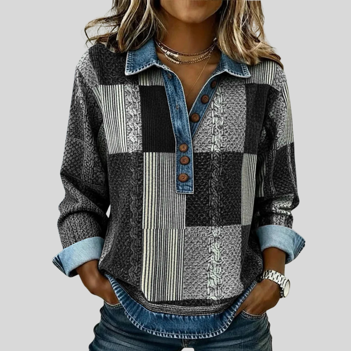 Meridell | Women's Colorblock Panel Sweatshirt Featuring Button Placket