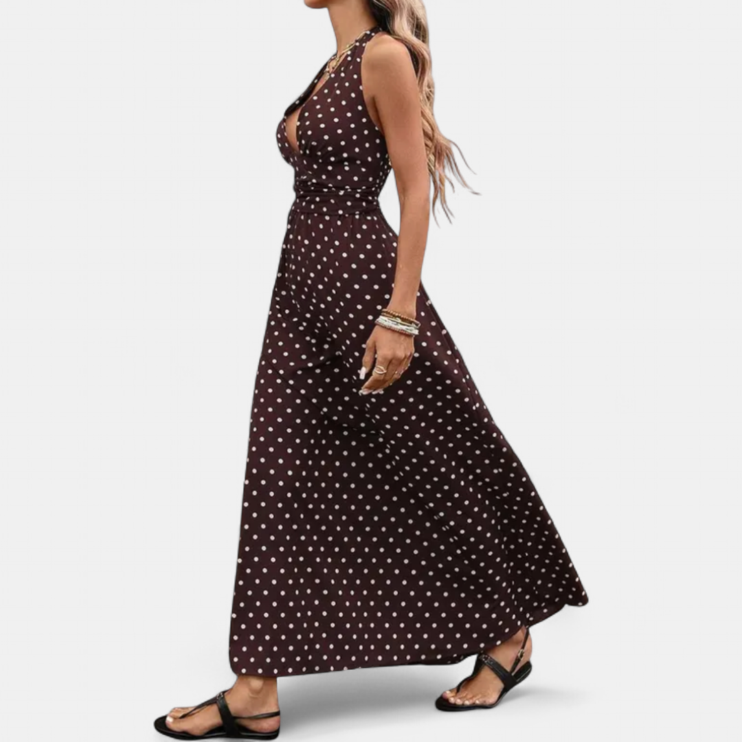 VIVA | Chic Polka Dot Halter Maxi Dress