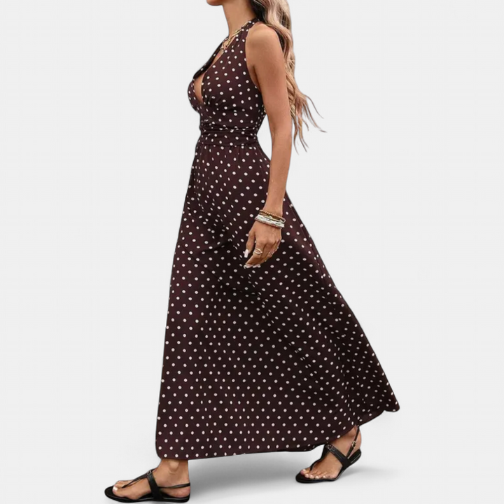 VIVA | Chic Polka Dot Halter Maxi Dress