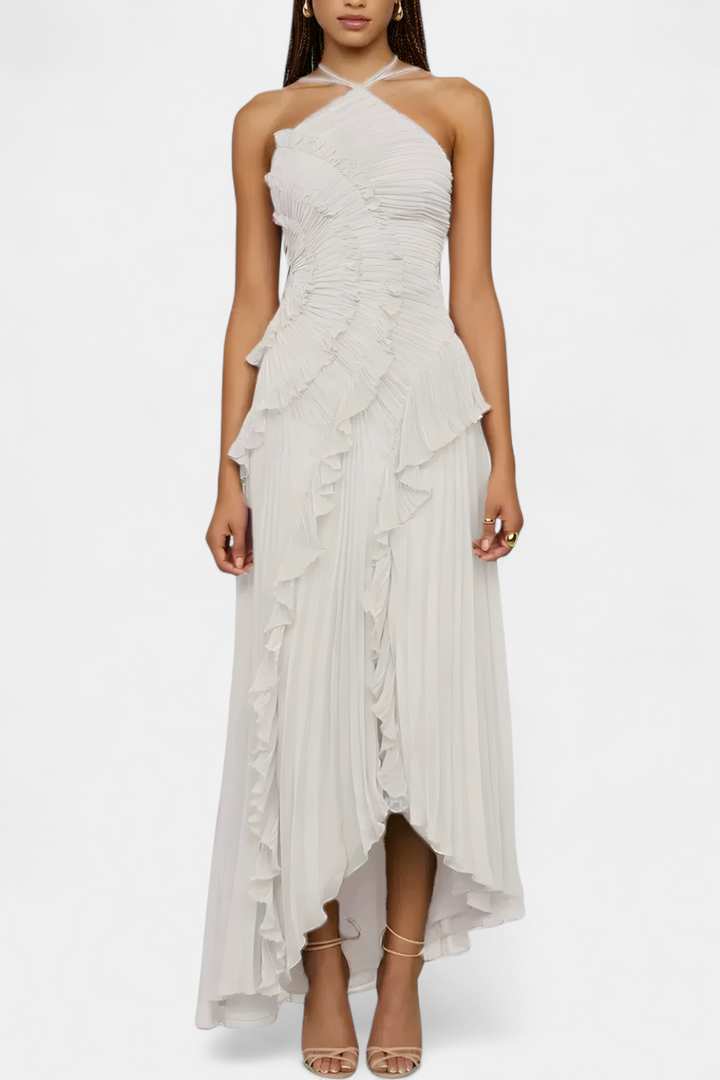 AMY | Alluring Ruffle Halter A-Line Dress