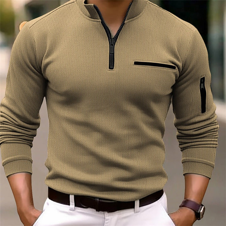 Gusteous Men's Long Sleeve Zip Polo in Soft Touch Fabric