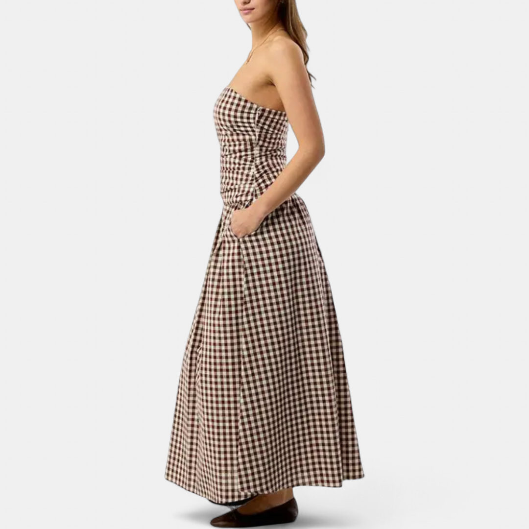YVETTE | Elegant Strapless Pleated Maxi Dress