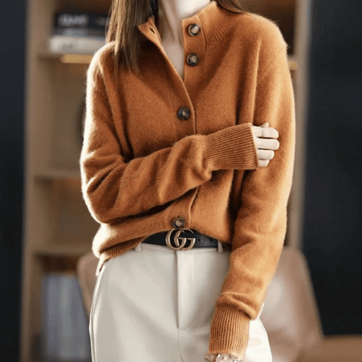Celeste | Women's Soft Knit High Neck Cardigan with Bold Button Details