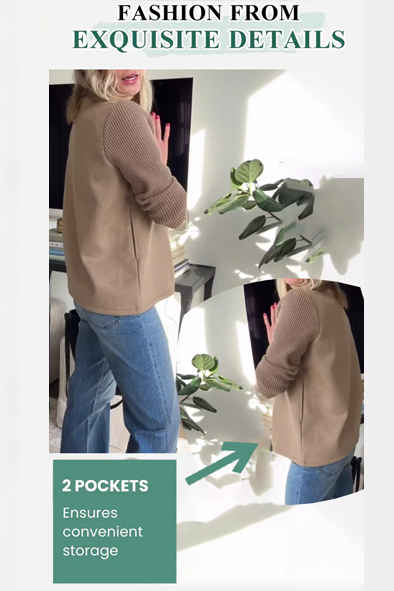 Alesia | Women's Double Breasted Blazer with Knit Spliced Sleeves