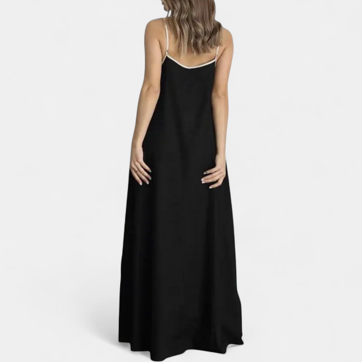 SOLÈNE | Two-Tone Linen Maxi Swing Dress