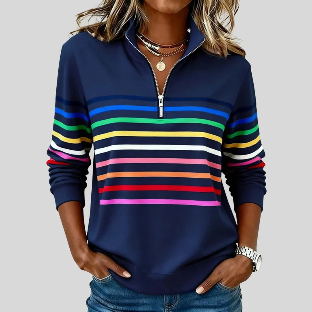 VIOLET | COLORFUL STRIPED QUARTER-ZIP SWEATSHIRT