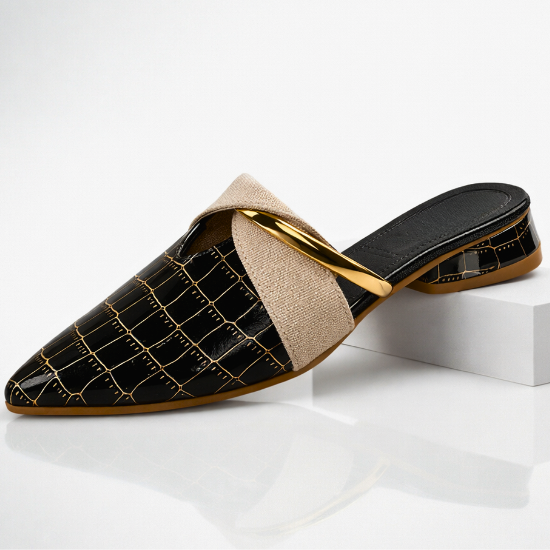 Vivette | Pointed Mule with Gold Accents