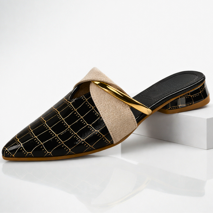 Vivette | Pointed Mule with Gold Accents