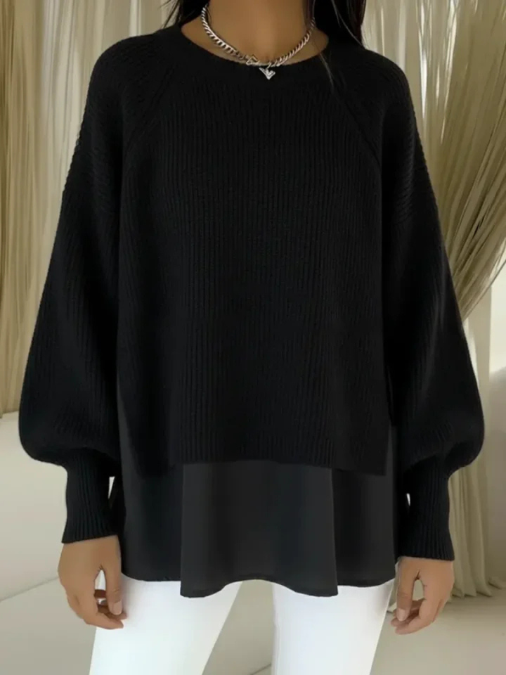 Kestlyn | Women's Ribbed Knit Sweater with Layered Woven Detail